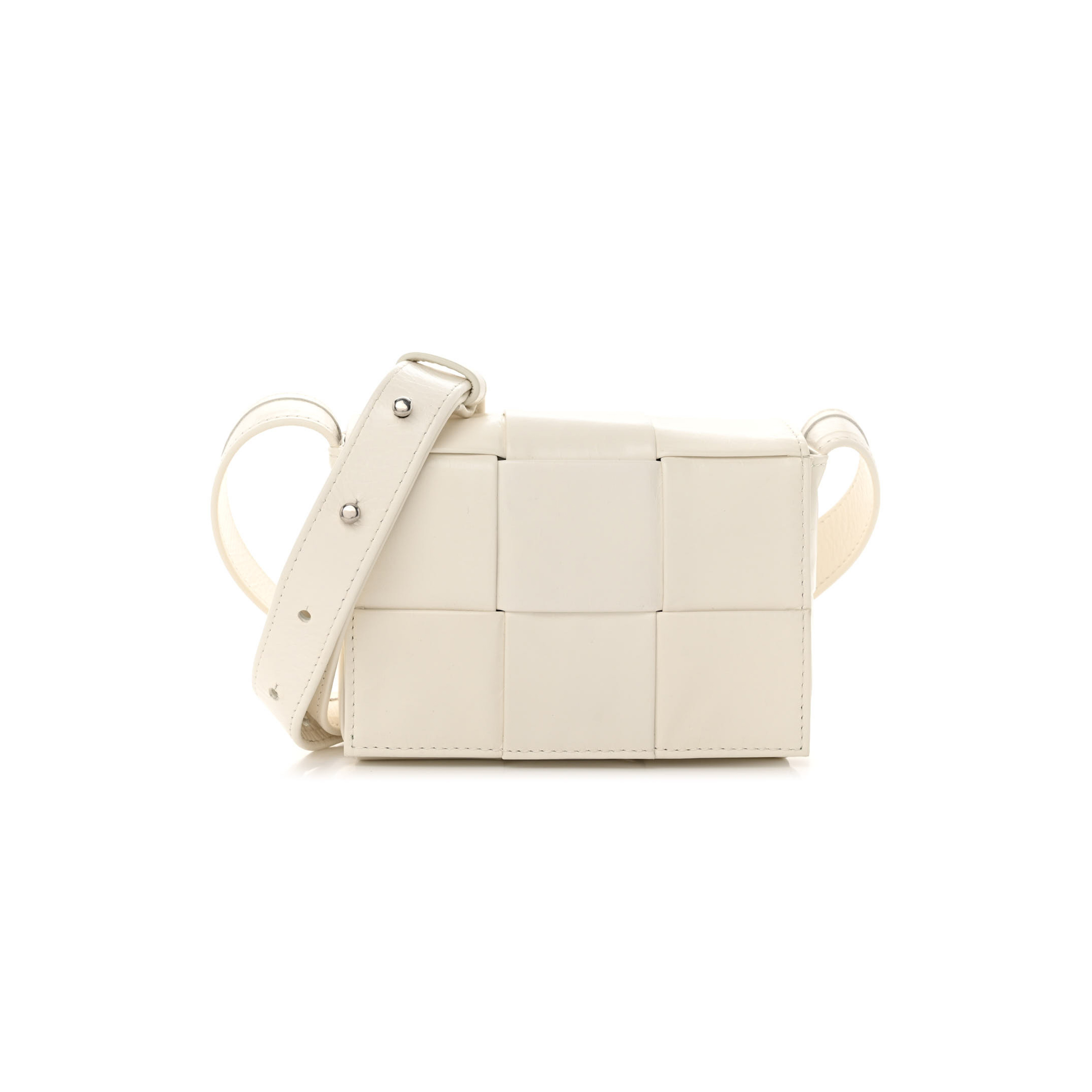 BOTTEGA VENETA LAMBSKIN MAXI INTRECCIATO EXTRA MINI CASSETTE CROSSBODY BAG WHITE  (13*9*4cm)